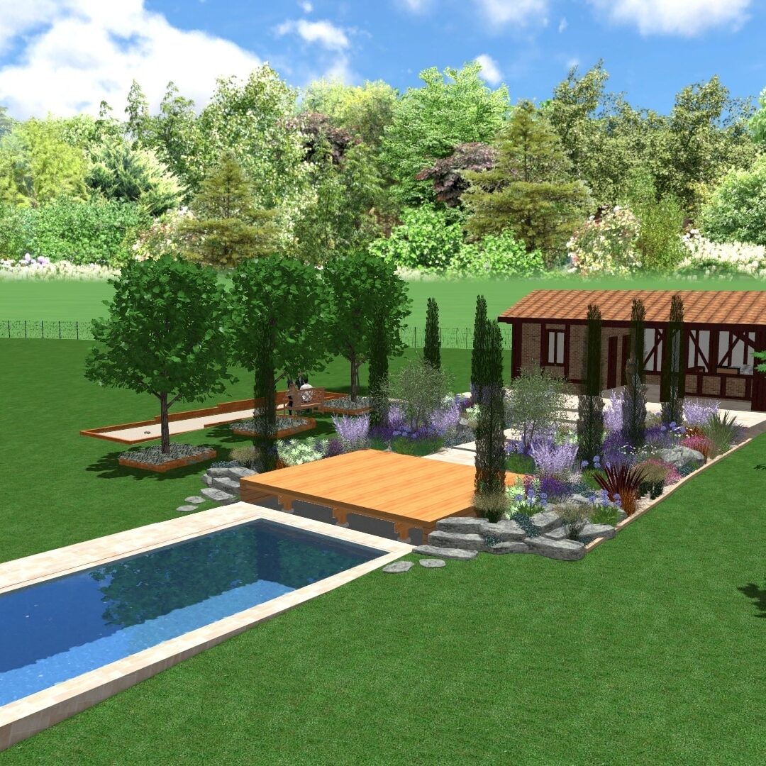 Conception d'un jardin avec un pool house